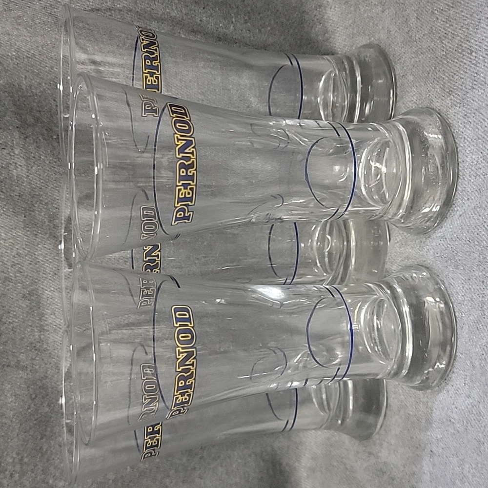 Set Of Five Pernod Retro Blue And Yellow Lettering Glasses